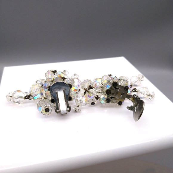 Vintage AB Crystal Beads ChaCha Earrings, Clip Ons with Clear Faceted Aurora - Picture 5 of 5